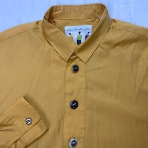 VTG Studio Umen Shirt Mens S Mustard Yellow Metal/Plastic Button Up Long Sleeve‎